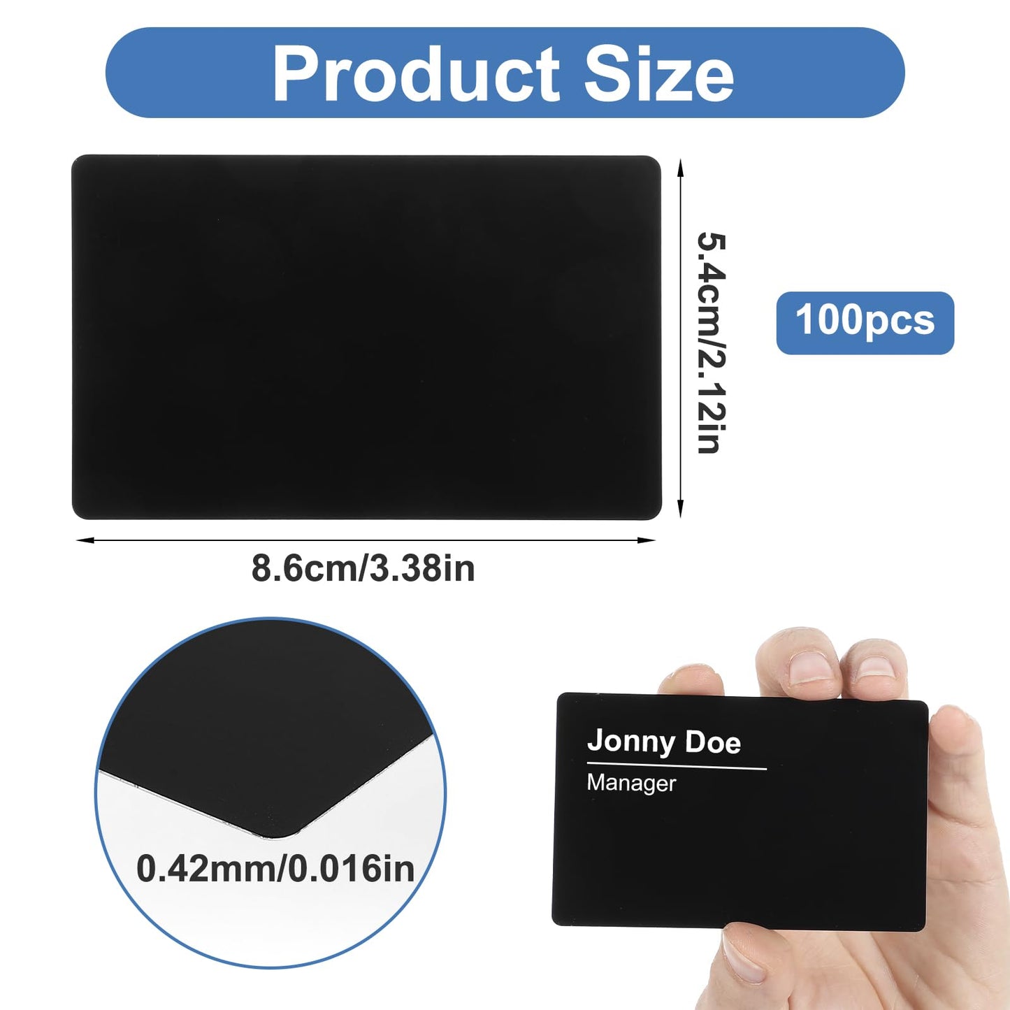 PercyEffie 100PCS 0.42mm Metal Business Cards Blank Thicken Aluminum Name Laser Engraving Cards Blanks Sublimation for House Office Customer DIY Gift Plate Invitations 3.4 x 2.1 Inch Black