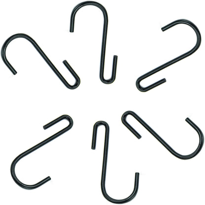 Huji S Shaped Heavy Duty Hanging Hooks for Kitchenware, Set of 6, Black Iron