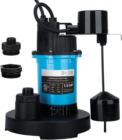 LEO Sump Pump Submersible Vertical Float Switch Automatic Utility Pumps for Clean/Dirty Water Pump Thermal Protector for Basement Pool Draining, Sky Blue
