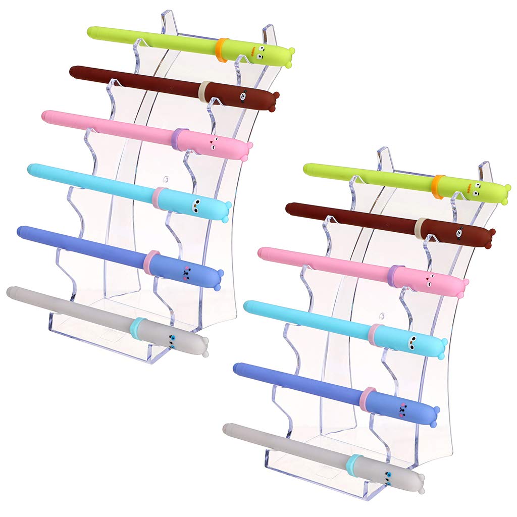 Hipiwe Acrylic Pen Holder Display Stand Clear Makeup Brush Rack Organizer Holder 6-Slots Nail Brush Eyebrow Fountain Pen Rack Display (Pack of 2)