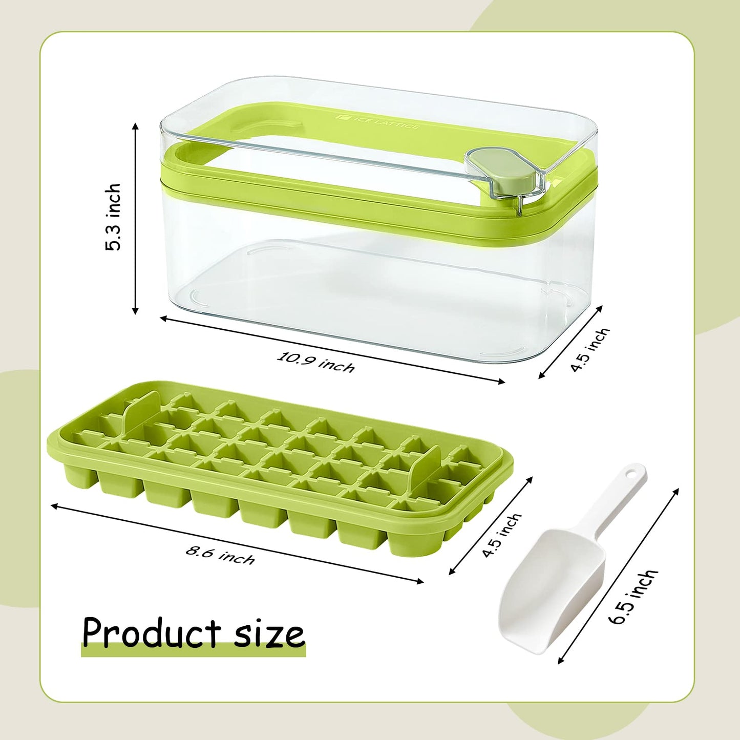 Ice Cube Tray with Lid and Bin, 2 Pack Ice Cube Trays for Freezer, 64 Pcs Ice Cube Mold, Press Button Easy Release Ice Tray, Small Ice Cubes Maker for Drinks(Green)