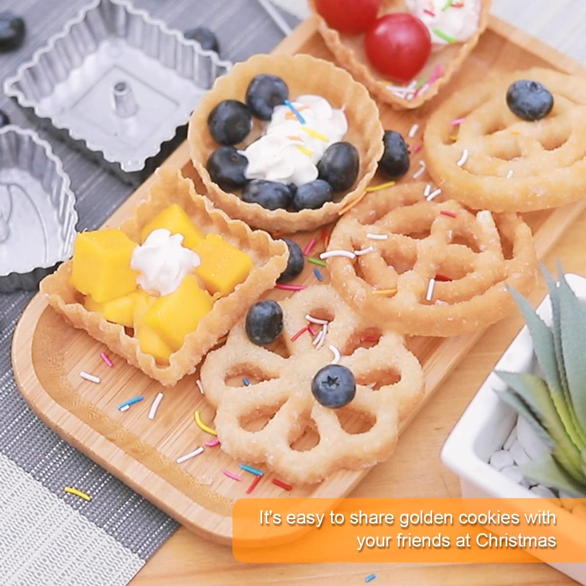 Bunuelos Mold with Handle, Aluminium Cast Waffle Molds Set for Rosette Cookies with 3 Interchangeable Heads