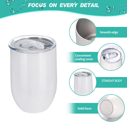 18 Pack Sublimation Wine Tumblers Blanks Straight Stainless Steel Insulated Mug for Full Wrap Heat Transfer with Spill-Proof Sliding Lid for Coffee Cocktails Drinks 12oz