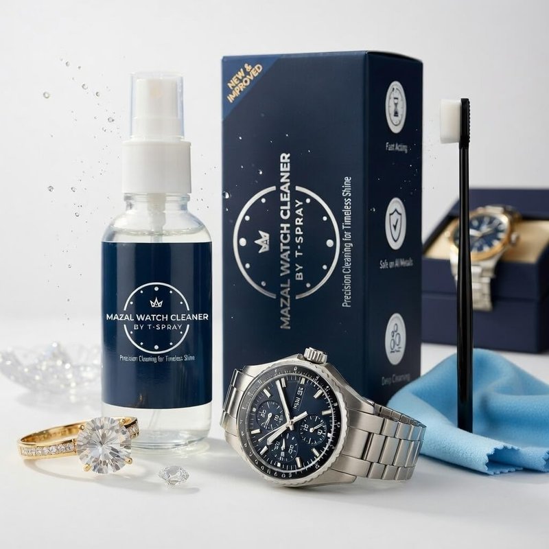 Mazal Watch and Jewelry Cleaner Spray kit. Cleaning Solution -Safe on All Metals, Crystals, Gold, Platinum, Precious Gemstones, Diamond Jewelry- Quick, Long Lasting Shine- TSA Approved 2oz