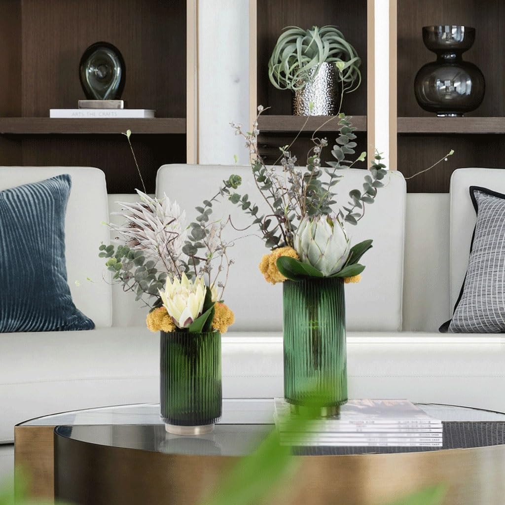 XUNTING Artificial Plants Indoor Nordic Light Luxury Simulation Flower Art Decoration Living Room Dining Table Negotiating Table Glass Bottle Flower Arrangement Decoration Plants Decor(B)