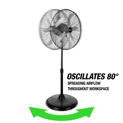 OEMTOOLS OEM24871 20" Oscillating Pedestal Fan, Adjustable Height for Garage, Shop, Gym, Warehouse 4500 CFM Airflow, 3-Speed Enclosed Motor, 5 Aluminum Blades, Dust-Resistant Industrial Purpose