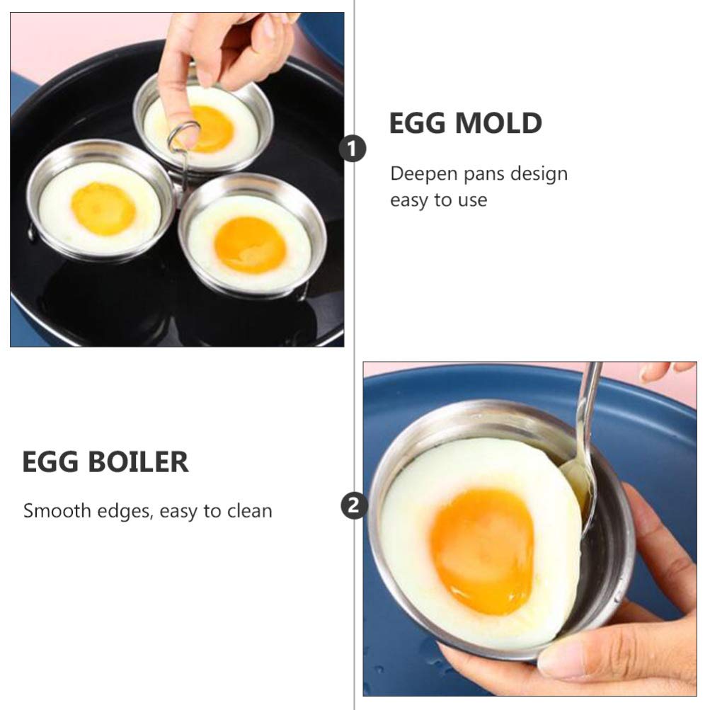 Angoily Egg Poacher Set with Oil Brush - Stainless Steel Egg Mold and Boiling Tray 7.28X7.28X1.18In Easy Clean and Handle for Home Kitchen Cooking