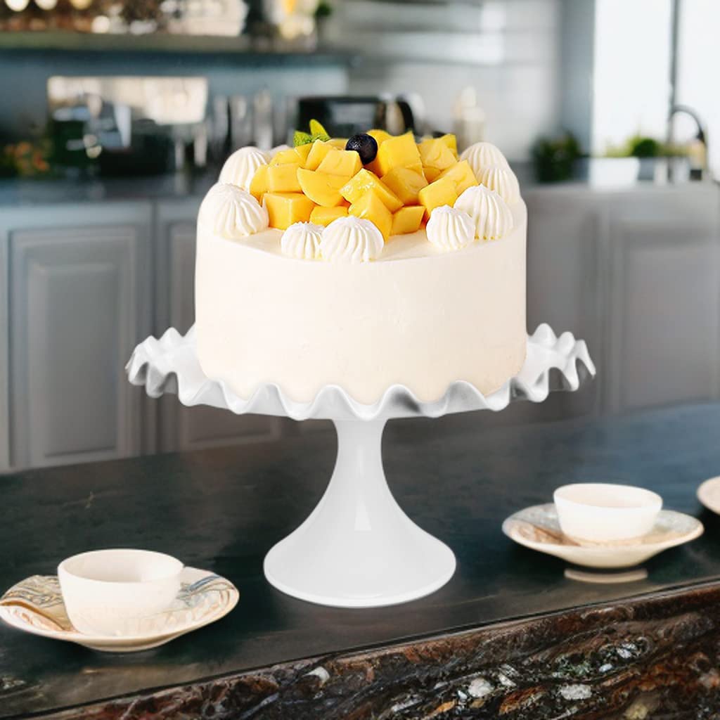 Quegroot 12-Inch Porcelain Round Cake Stand - White Dessert Stand for Wedding, Birthday Party