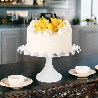 Quegroot 12-Inch Porcelain Round Cake Stand - White Dessert Stand for Wedding, Birthday Party