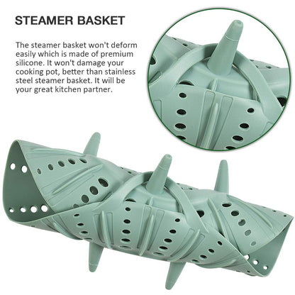 Alimat PluS 1 Pack Silicone Steamer Basket, Silicone Vegetable Steamer Basket with Handles and Strong Feets, 9.6 Inches(Excluding Handle Length)