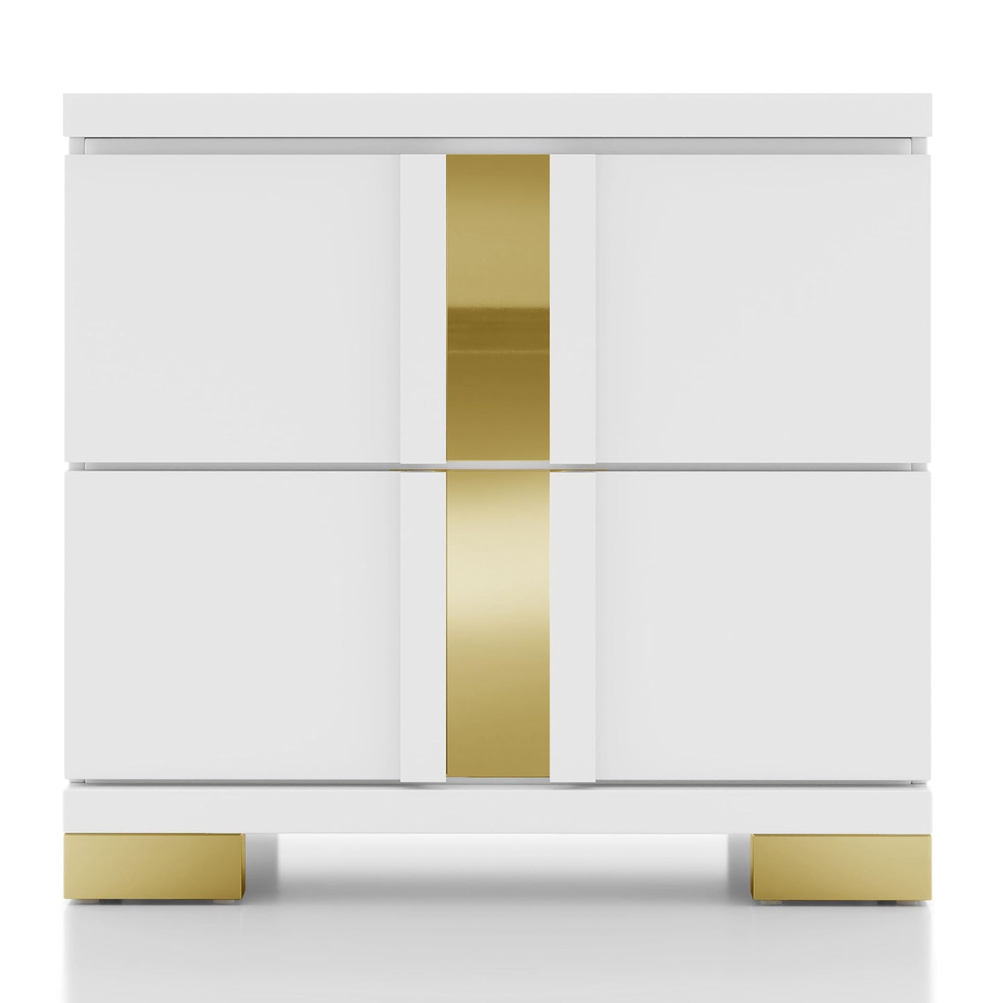 Furniture of America Ansten Modern Contemporary Solid Wood 23-inch 2-Drawer Nightstand with Dust Proof Cases, Acrylic Trim, Easy Assembly for Bedroom, Guest Room, White and Gold