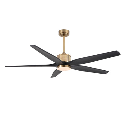 LEDLUX 60" Ceiling Fan with Light – Remote Control, Solid Wood, 6-Speed, Quiet Reversible DC Motor, Black/Gold Finish, 4.5"/12" Downrods, Noiseless Large Ceiling Fan for Bedroom, Living Room, Porch