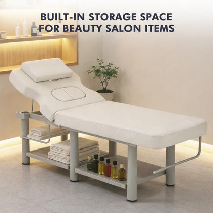 Heavy Duty Stationary Massage Table with Adjustable Backrest, Wide Spa Facial Bed with Metal Frame & PU Leather, Professional Massage Therapy Bed for Spa Salon Tattoo Physical Therapy Clinic (Gray)