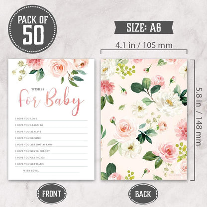 Hat Acrobat Set of 50 Wishes for Baby Cards for Baby Shower - Cute Floral Baby Shower Games, Blush Pink