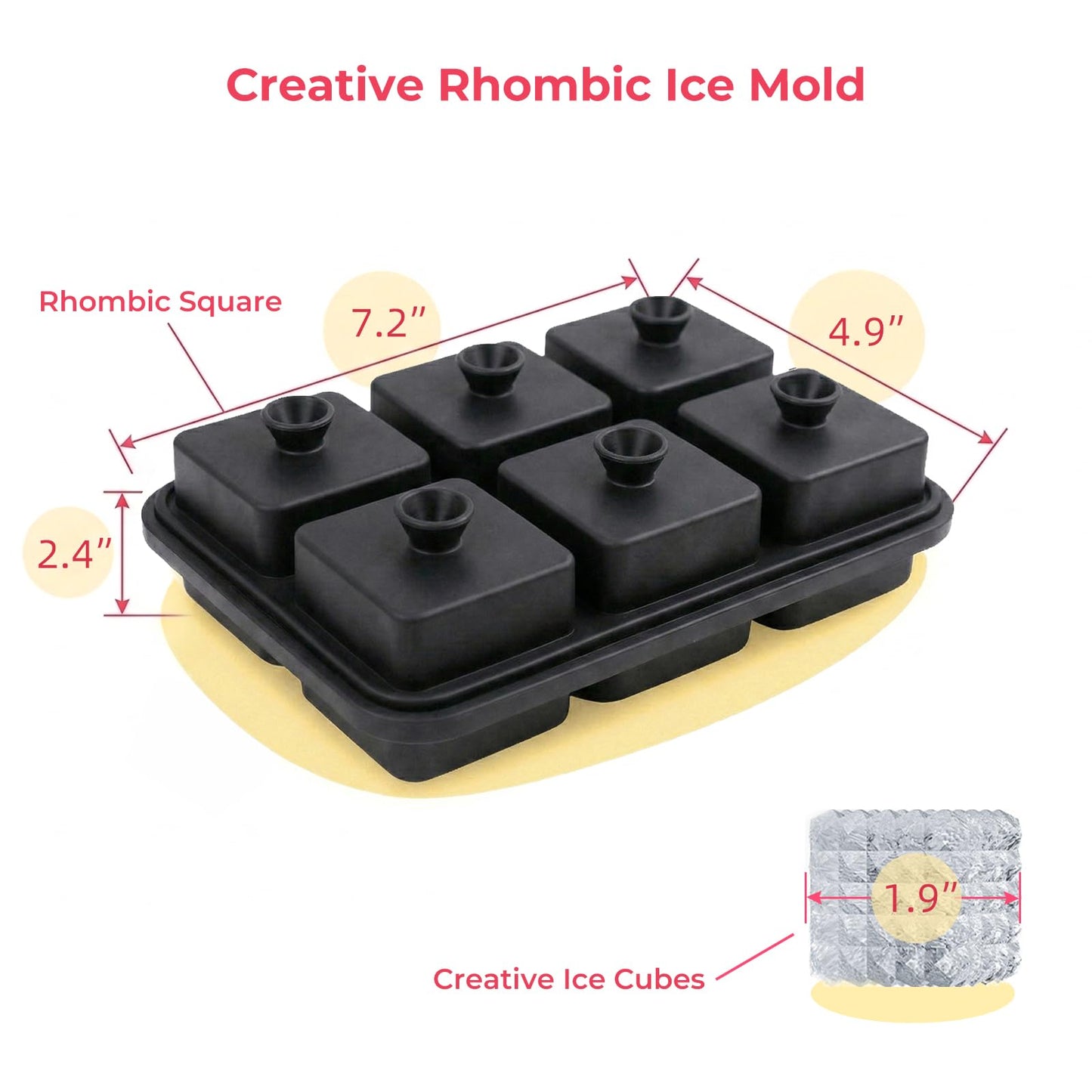 Large Ice Cube Tray with Lid 2inch,Reusable Ice Cube Trays for Freezer,Food-Grade Silicone Ice Trays for Freezer Cube Molds for Cocktail,Whiskey,Meal Prep,Stackable Flexible Icetray (Rhomboid Square)