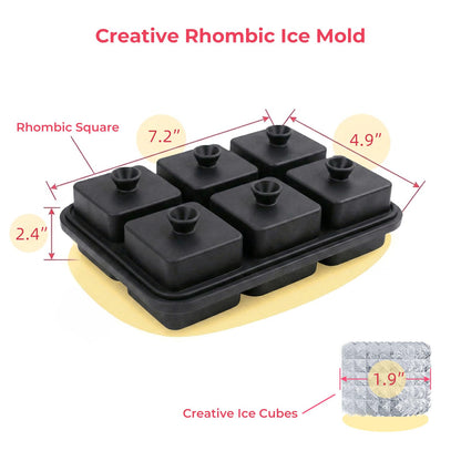 Large Ice Cube Tray with Lid 2inch,Reusable Ice Cube Trays for Freezer,Food-Grade Silicone Ice Trays for Freezer Cube Molds for Cocktail,Whiskey,Meal Prep,Stackable Flexible Icetray (Rhomboid Square)