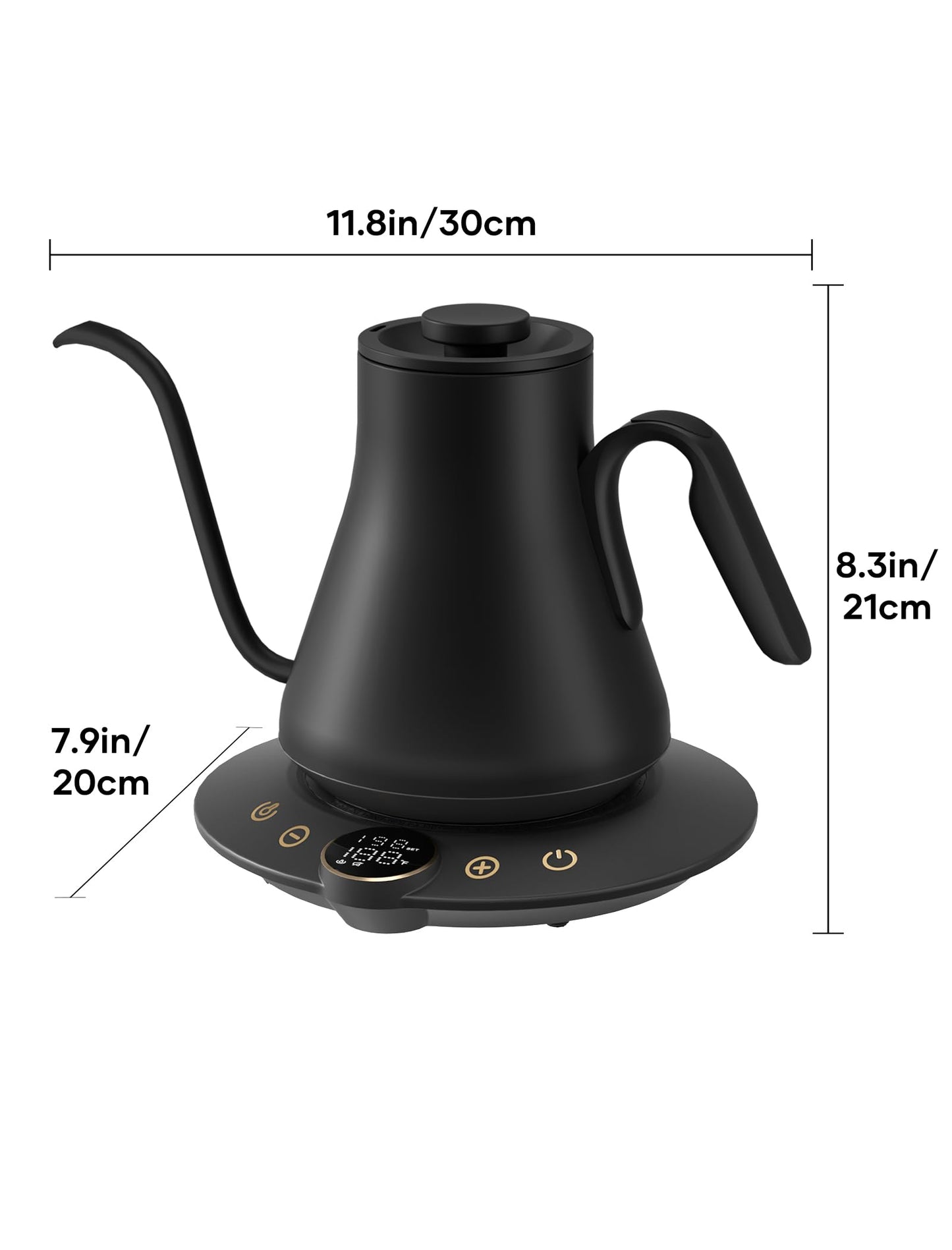 INTASTING Gooseneck Electric Kettle with ±1℉ Temperature Control for Pour Over Coffee & Tea, Quick Heating, BPA-Free Stainless Steel, Built-in Brew Timer, 1500W/0.9L (Ebony Black)