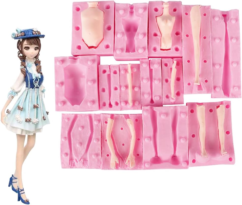 7 Packs Dolls Body Leg Arm Model - Silicone Fondant Molds for DIY Cake Decorating Supplies