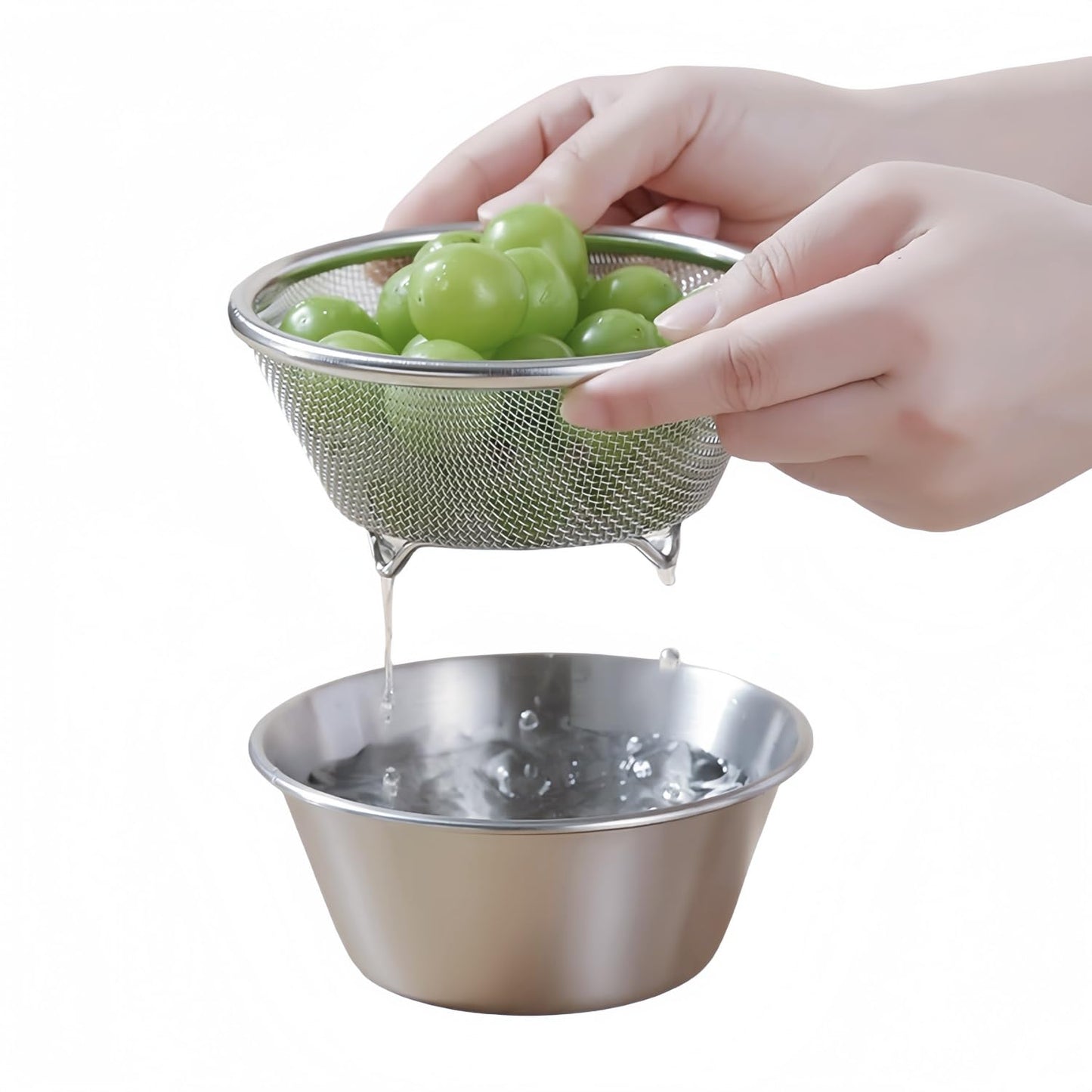 2 Pcs Mini Colander with Small Mixing Strainer Bowl 304 Stainless Steel Berry Basket for Washing Fruits, Vegetables, Rice - Dishwasher-Safe Kitchen Strainer (Silver, 5.51 x 2.36 inches)