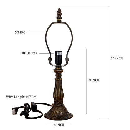 TCODTPOL Table Lamp Base Replacement Only, Wide 4 Height 15 Inch, Fit for 6, 8, 10 Inch Tiffany Style Stained Glass Lampshade, Dark Bronze Finish,Resin, Push Switch On Cord(B (W4H15 Inch))