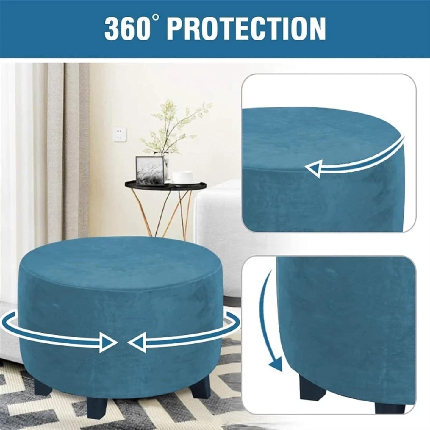 XJHKG M(24-29in)) Ottoman Slipcovers Velvet Round Sofa Stretch Bedroom Furniture Footstool Protect Covers (Color :