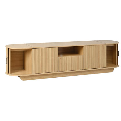 Merax TV Stand with Storage, Sliding Door Cabinets, Drawer and Open Shelf, Wooden Entertainment Center for Living Room, Media Console Table, Acacia Wood