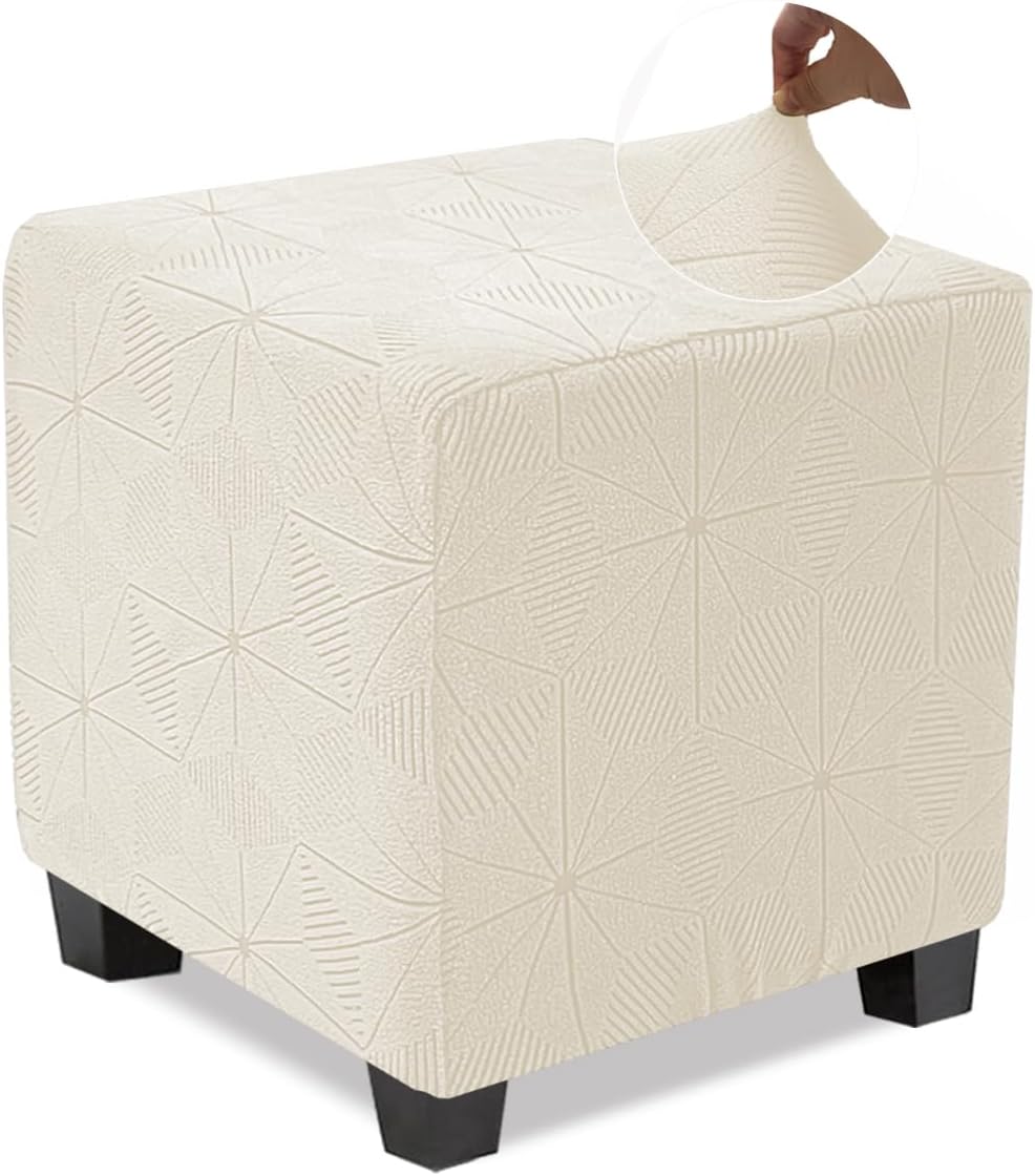 1PC NeColorLife Small Square Ottoman Cover, Stretch Knitted Jacquard Slipcover for Footstool Storage Ottoman, Soft
