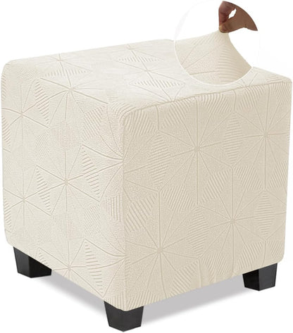 1PC NeColorLife Small Square Ottoman Cover, Stretch Knitted Jacquard Slipcover for Footstool Storage Ottoman, Soft
