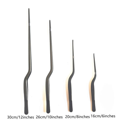 4 Pcs Professional Chef Stainless Steel Kitchen Cooking Tweezers Precision Tongs Plating Decorating Tool Kit (Black)