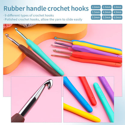 Pnytty Crochet Kit for Beginners Complete 130 Pieces Starters Knitting Kit with Crochet Yarn, Ergonomic Crochet Hooks and Crochet Accessories in Hangable Storage Bag