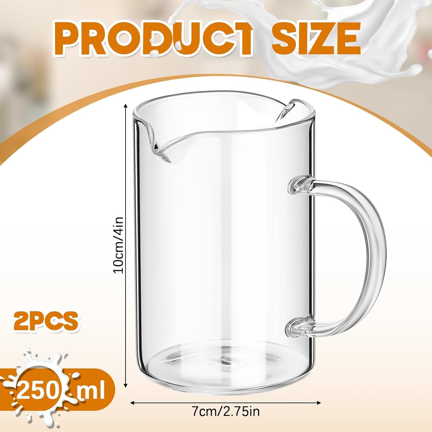 Leinuosen 2 Pcs Elegant Glass Pitcher, Creamer Pitcher, Tea Pitcher, Coffee Milk Frothing Jug (Simple Style, 250ml)