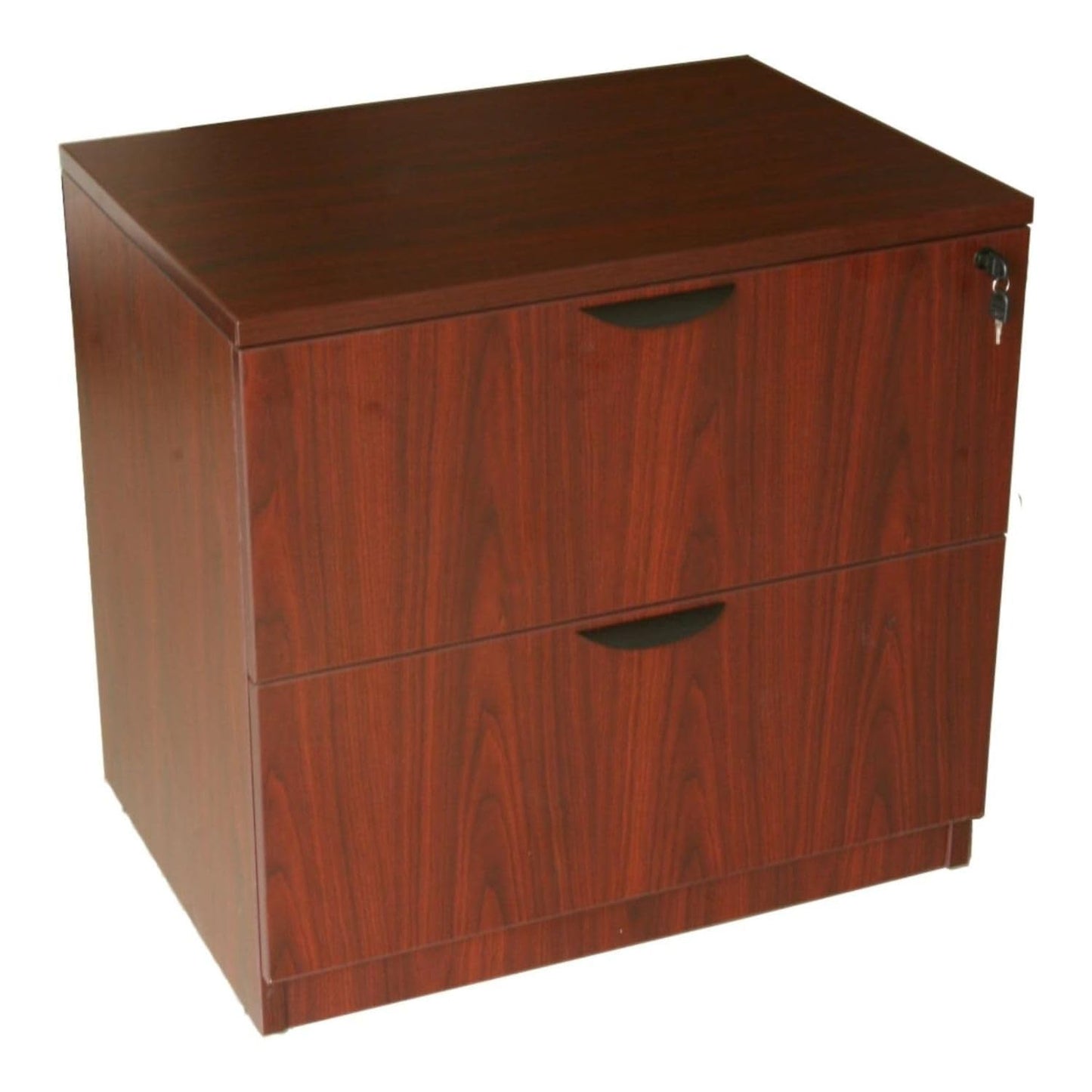 Oakestry Two Drawer Lateral File Cabinet Mahogany Wood Finish Durable Storage Organizer Metal Rails Lockable Filing Drawers Home Office Furniture Classic Executive Style Space Saving Document Solution