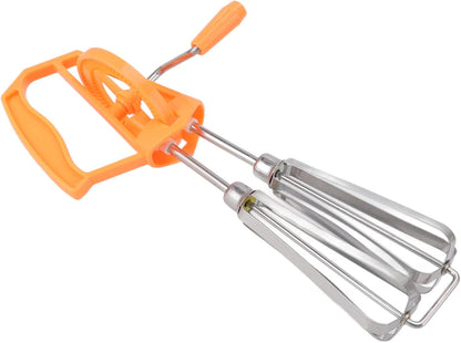 Manual Egg Beater, Hand Held Mixer, Plastic Hand Crank Autorotation for Home Baking (Orange)