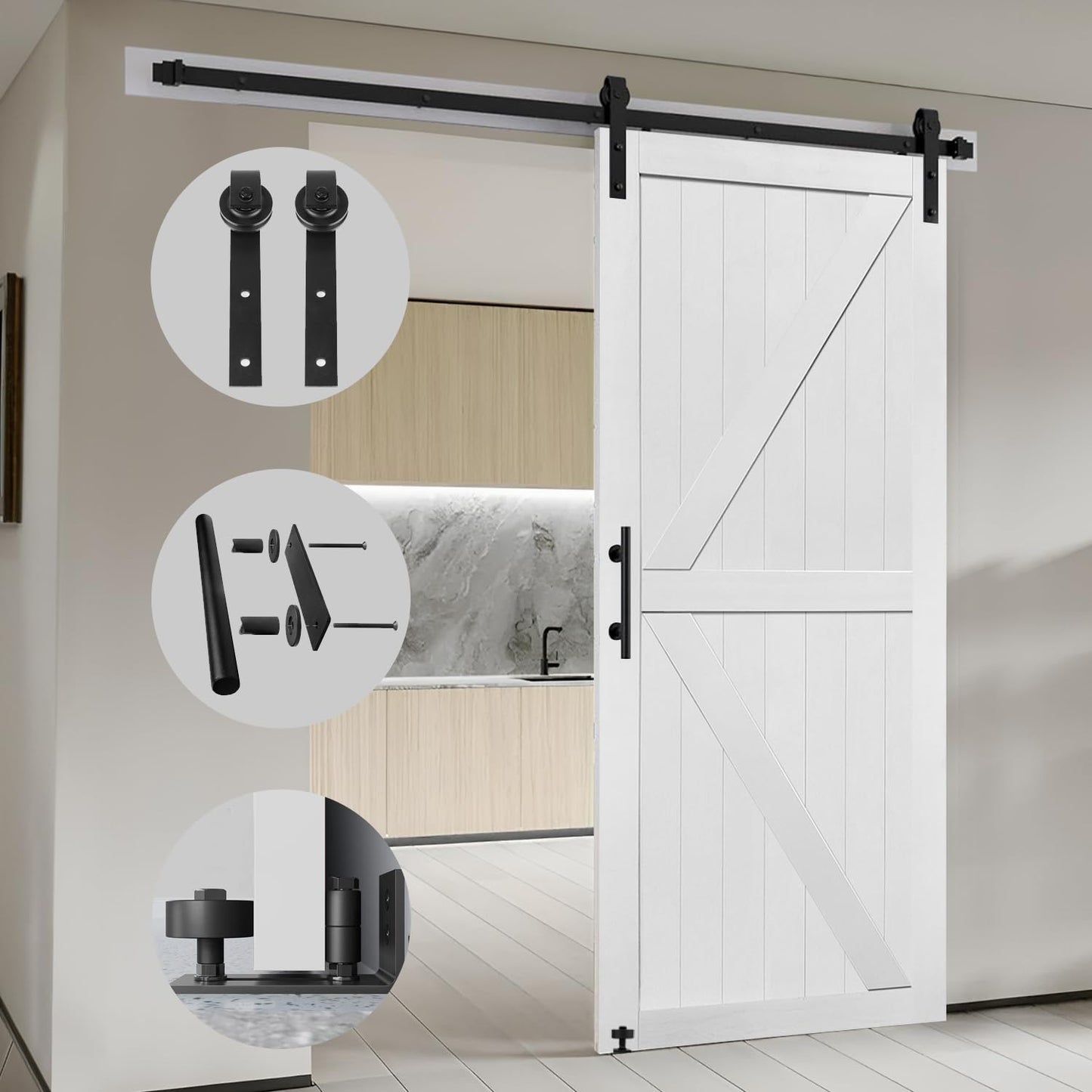 S&Z TOPHAND® 50in x 84in MDF Barn Door with 10FT Sliding Door Hardware Kit, Solid Barn Door Slab Covered with Water-Proof PVC Surface.（White）