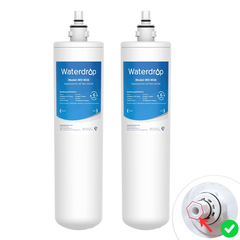 Waterdrop FQK1R, GXULQR Under Sink Replacement Filter, Replacement for Hexagonal Head GE SmartWater GXULQR, GXULQK and GXK140TNN, NSF/ANSI 42 372 Certified, 2K Gallons, 2 Filters