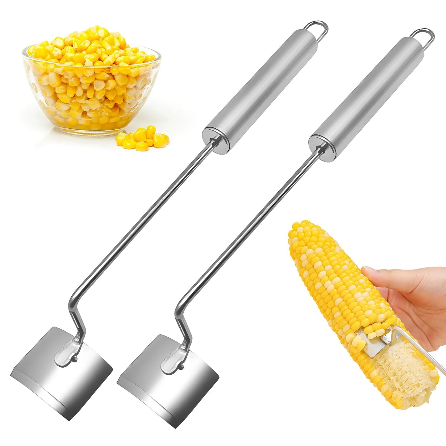 Corn Peeler,Stainless Steel Long Handle Corn Peeler,Easy Clean Corn on the Cob Remover for Home Kitchen and Outdoor Dining (2PCS)