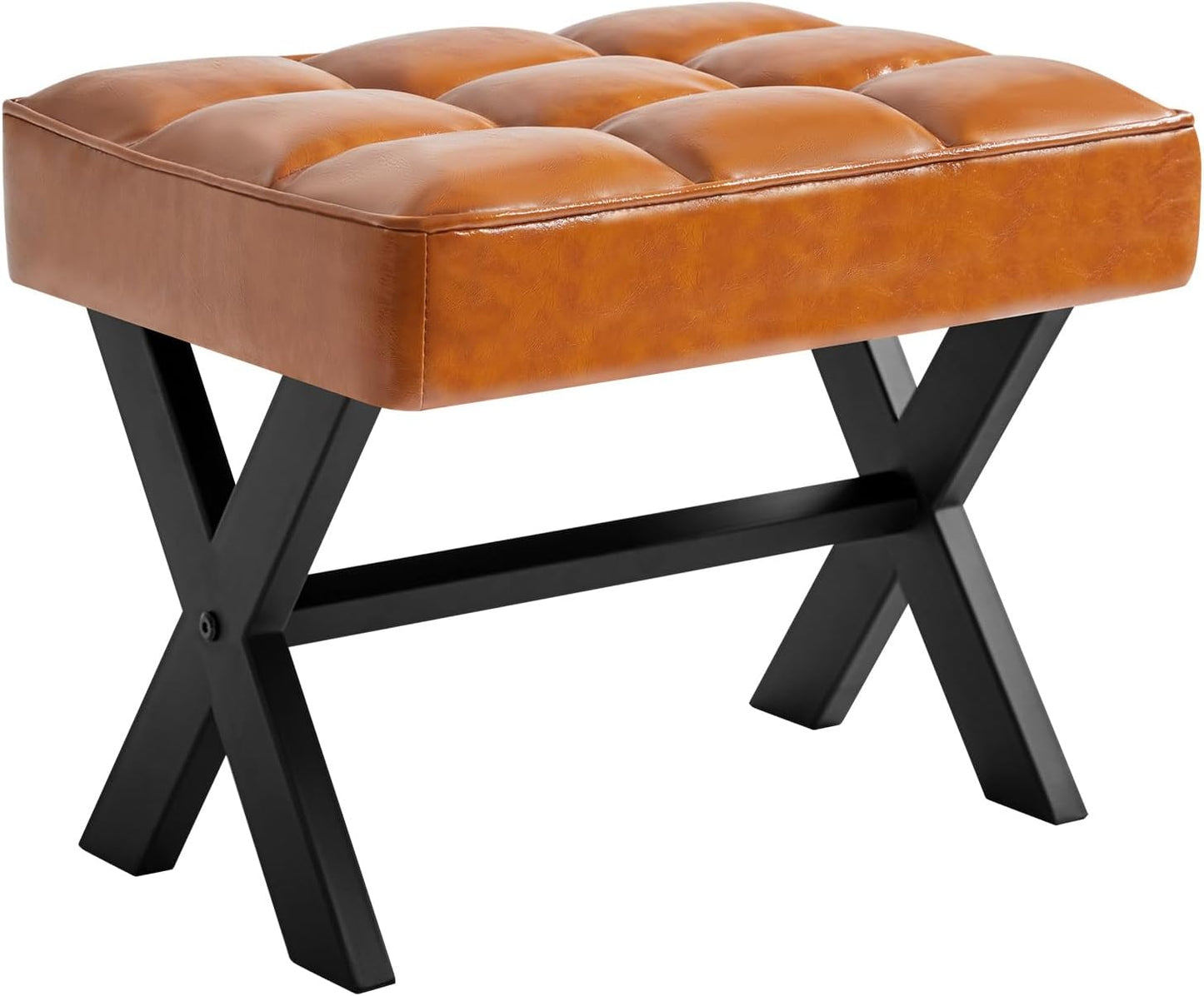 12" WBD012J IBUYKE Small H Footrest Stool, Square PU Foot Stool with Metal X-Leg, Multi-Use as Small Side Table, Step