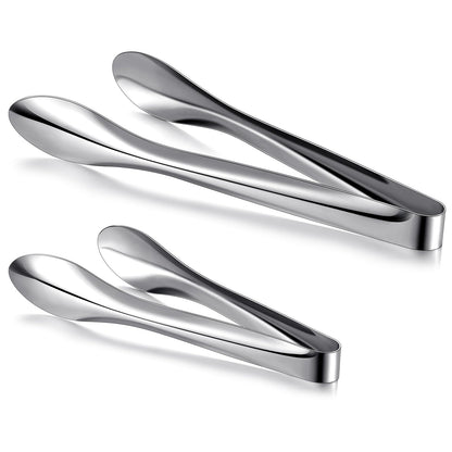 Yiyiring 2 Pack Polished Stainless Steel Serving Tongs 9 and 12 Inch Metal Food Silver Tong for Buffet Salad BBQ Grilling Heavy Duty Kitchen Utensils for Cooking Catering Wedding Party