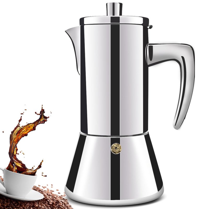 DITOSH 4 Cup Thickened 304 Stainless Steel Moka Pot Stovetop Espresso Maker Cafeteras Italian Percolator Espress Makers Capable Greca Mocha Coffee Machine for Induction Home and Camping 200ml 6.6oz