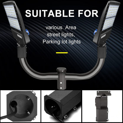 ledmo 4Pack 350W LED Parking Lot Light 52500LM IP65 5000K Commercial Street Security Light for Sport Warehouse Area with 2 Pack Double Bullhorn Bracket