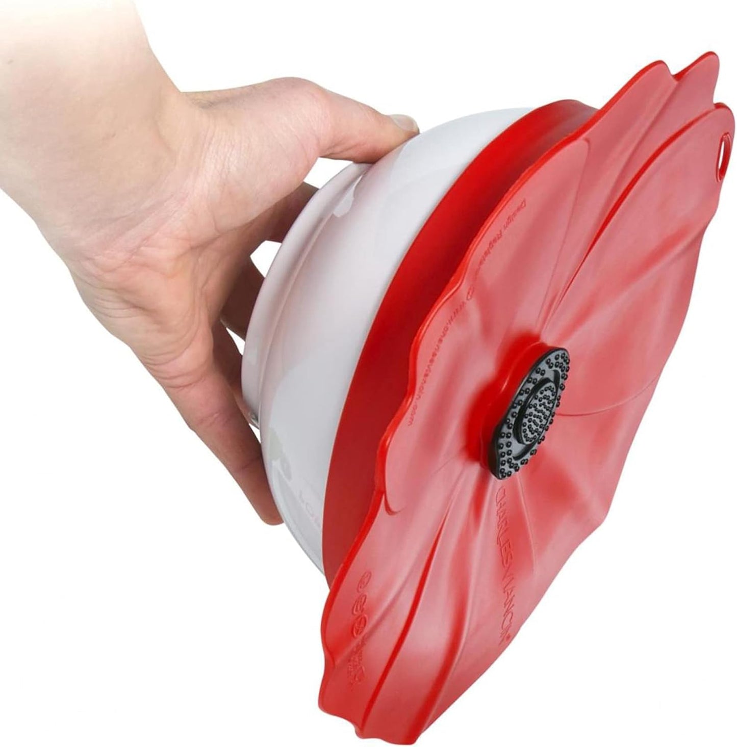 Charles Viancin Poppy Pop Silicone Lid for Food Storage - 11''/28cm, Airtight Seal, BPA-Free, Red Scarlet