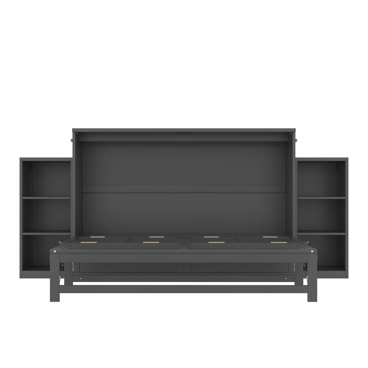 Bellemave Queen Murphy Bed, Cabinet Bed with 2 Shelves and Storage Drawers, Farmhouse Murphy Cabinet, Noisy Free, for Guest Bedroom, Living Room, Office, Vintage Dark Gray