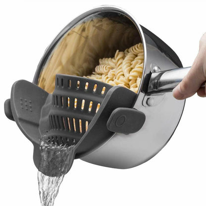 Silicone Pot Strainer, Emptycolor Adjustable Clip On Strainer for Pots Pans, Heat Resistant Pot Drainer, Kitchen Pasta Colander for Vegetables and Noodles (Grey)