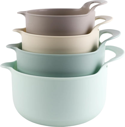 COOK WITH COLOR Non-Slip Mixing Bowls - 4 Piece Nesting Plastic Set with Pour Spouts, Handles, and Measurement Markings