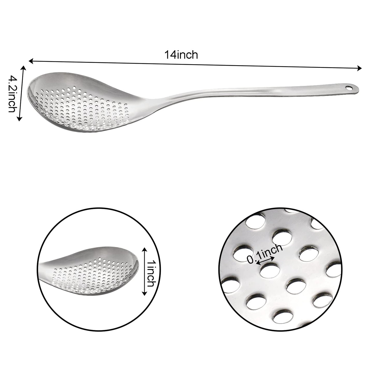 Suwimut 2 Pack Skimmer Slotted Spoon, 13.6 Inch Large Stainless Steel Skimmer Ladle Spoon Spider Strainer with Handle and Hanging Holes, Fryer Scoop Kitchen Colander for Cooking, Draining and Frying