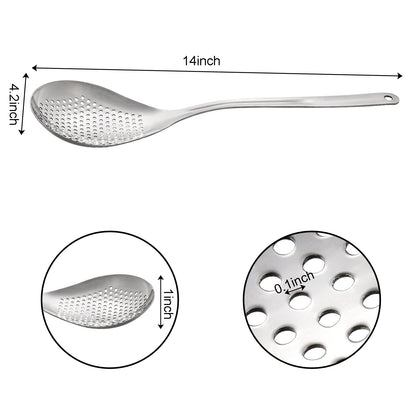 Suwimut 2 Pack Skimmer Slotted Spoon, 13.6 Inch Large Stainless Steel Skimmer Ladle Spoon Spider Strainer with Handle and Hanging Holes, Fryer Scoop Kitchen Colander for Cooking, Draining and Frying