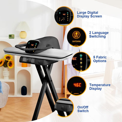 42" Large Steam Iron Press with LED Touch Screen, 1800W Steam Press with 5 Fabric Settings Language Conversion and Voice Prompts, Iron Press with Spray Bottle and Press Pad for Home Business