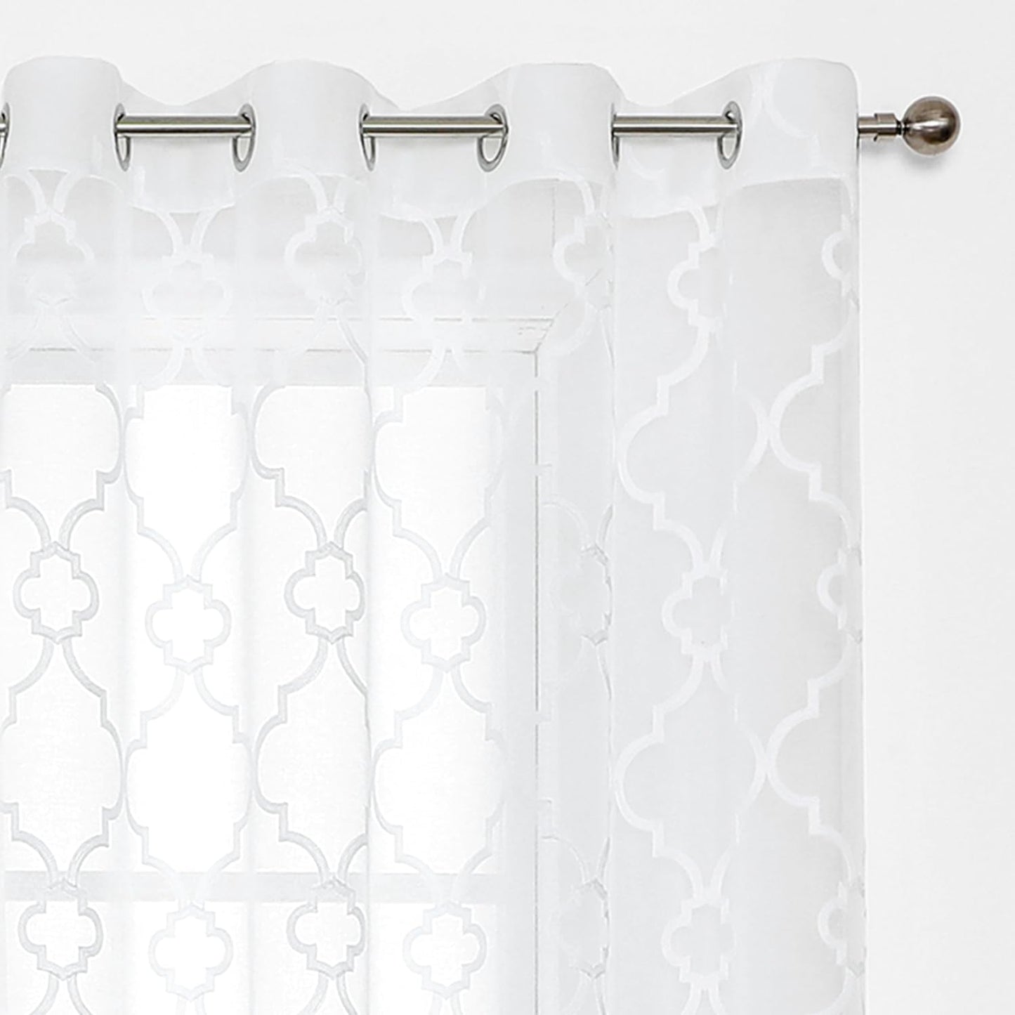 White Sheer Curtains 84 Inches Long, Lattice Geometric Embroidered Semi Sheer Curtain Panels, 52"w x 2pcs, Grommet Top