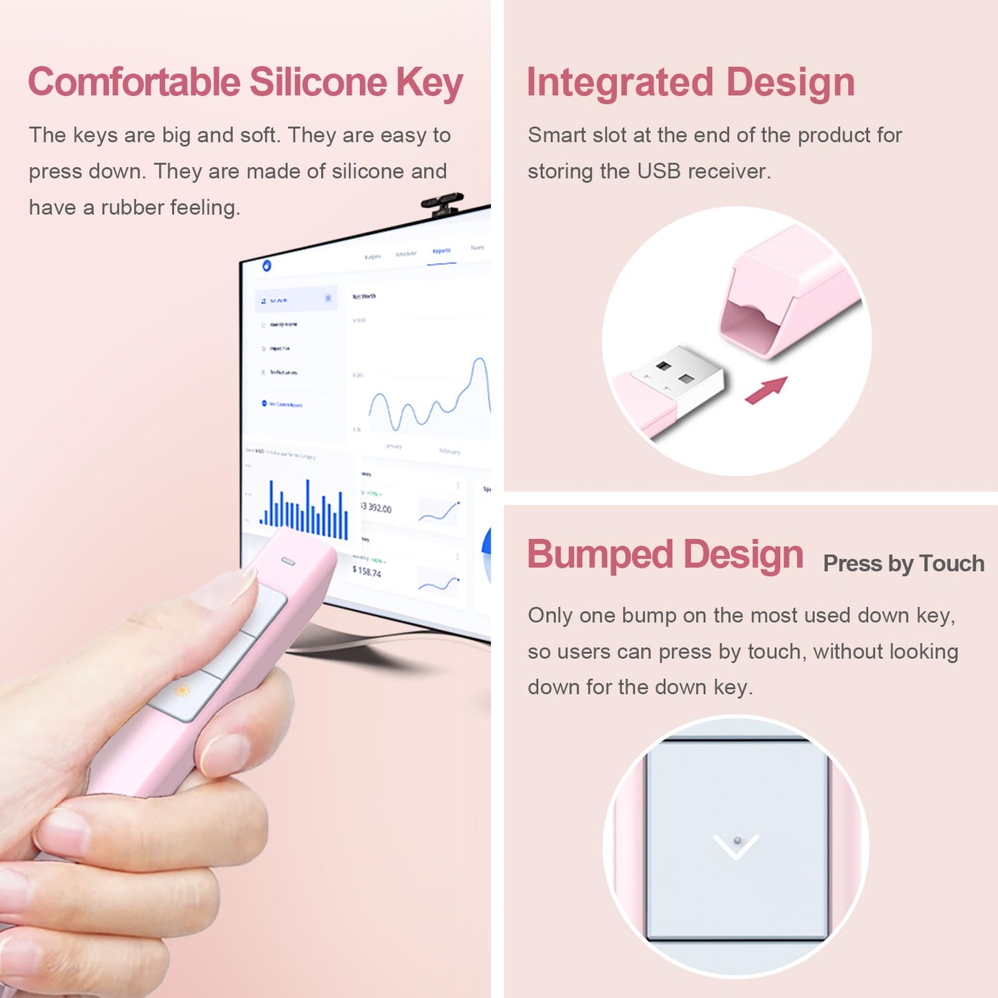 Norwii N26 Wireless Presentation Clicker, Presentation Remote, PowerPoint Clicker with Pointer for PowerPoint Presentations, Power Point Clicker Wireless Presenter Remote - Pink