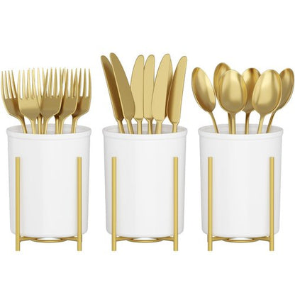 Lifewit Plastic Silverware Holder for Kitchen Countertop, Cutlery Flatware Caddy with Metal Bracket, Utensil Spoon Fork knives Organizer for Party Picnic, Gold, 3 Pack